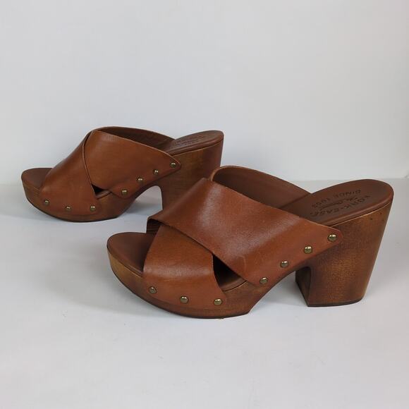 KORK-EASE Brown Leather Cross Strap Heeled Clog Mule Sandal Block Heel Womens 10 - Picture 5 of 8
